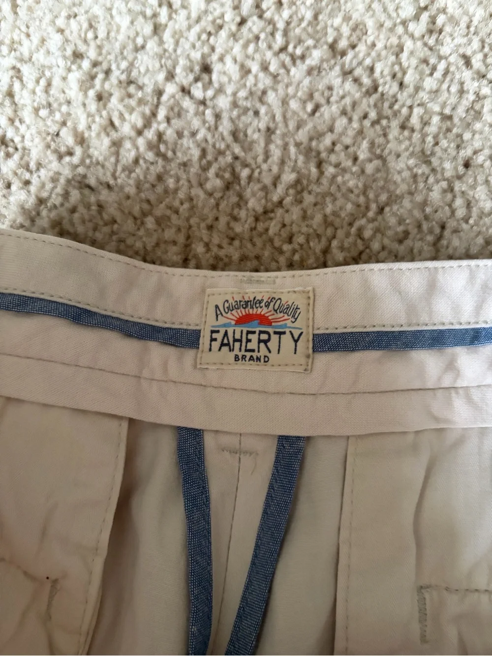 Men’s faherty All Day Bermuda chino Shorts Stone White Organic Cotton 9